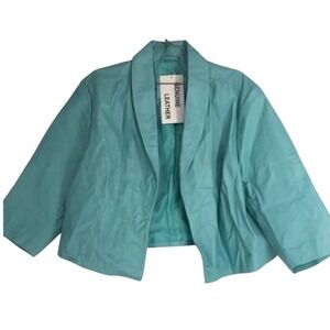 Jessica London Outerwear Teal Blue Genuine Leather Blazer Jacket Women 26W-Spots